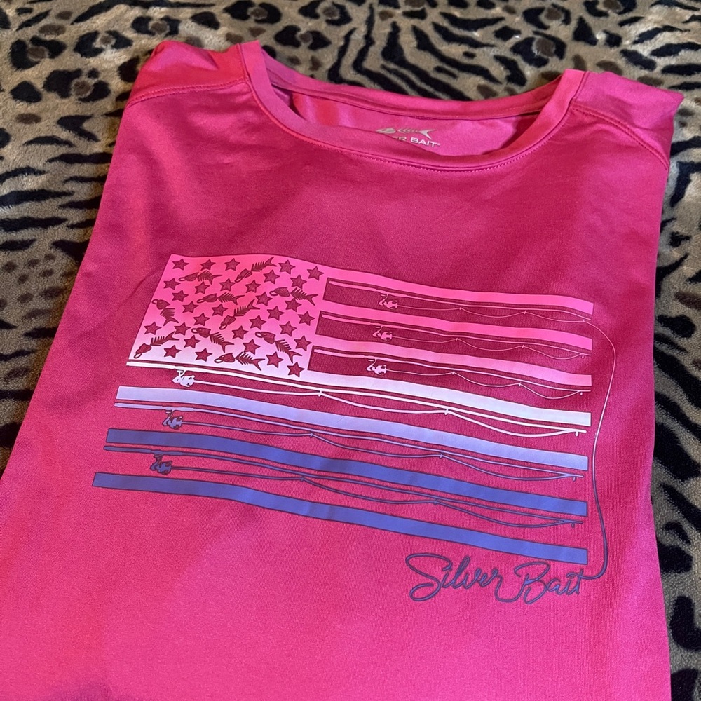 Pink maroonish silver bait shirt Diane M long sleeve